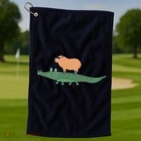 Funny Capybara Riding On A Crocodile Golf Towel thumb 1