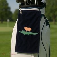 Funny Capybara Riding On A Crocodile Golf Towel thumb 2