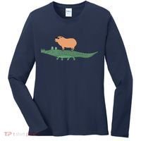 Funny Capybara Riding On A Crocodile Women's Long Sleeve Shirt thumb 0