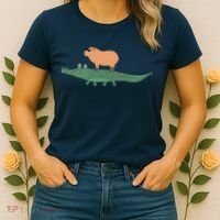 Funny Capybara Riding On A Crocodile Women's T-Shirt thumb 2