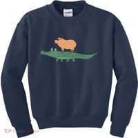 Funny Capybara Riding On A Crocodile Kids Sweatshirt thumb 0
