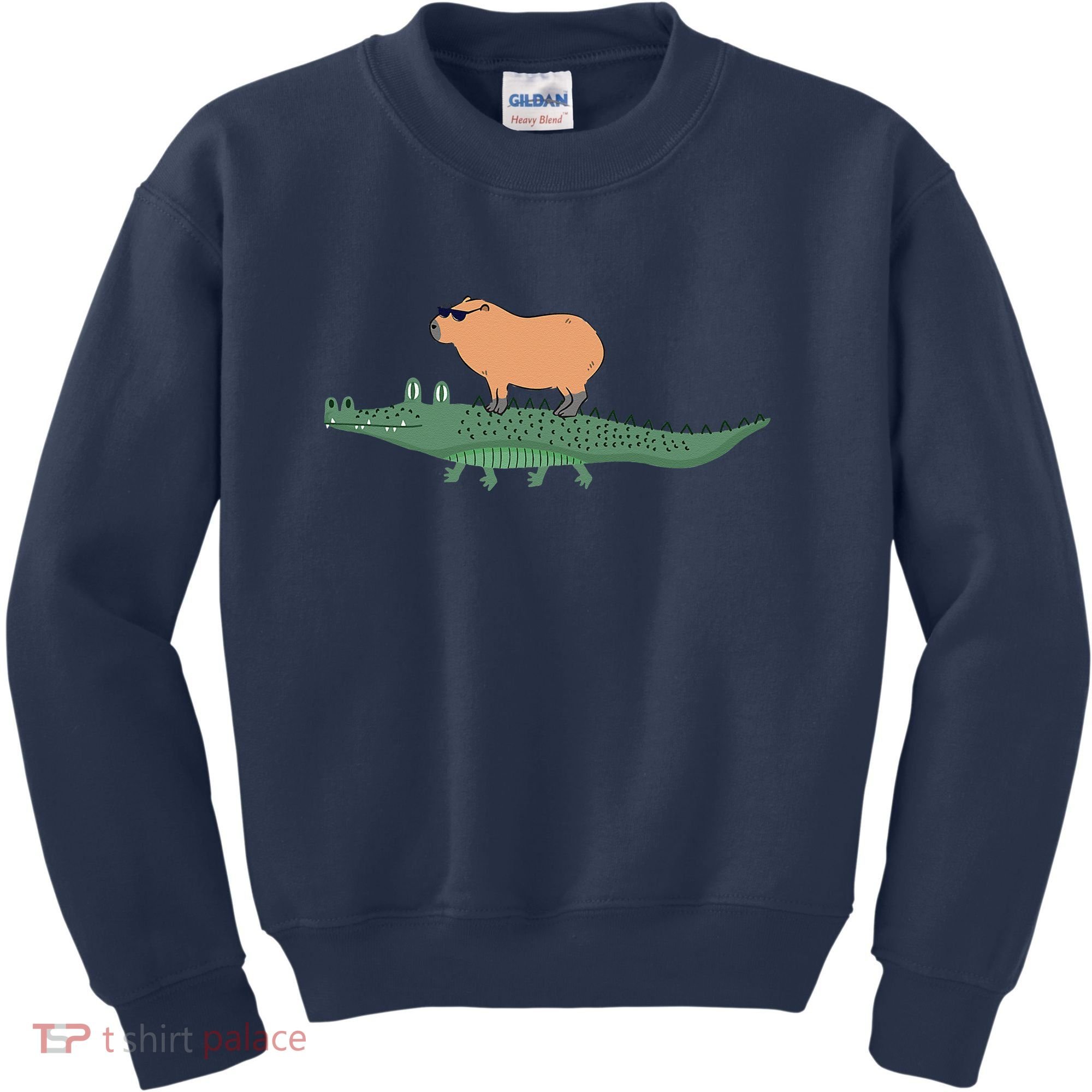 Funny Capybara Riding On A Crocodile Kids Sweatshirt