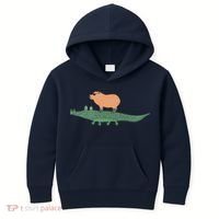 Funny Capybara Riding On A Crocodile Kids Hoodie thumb 0