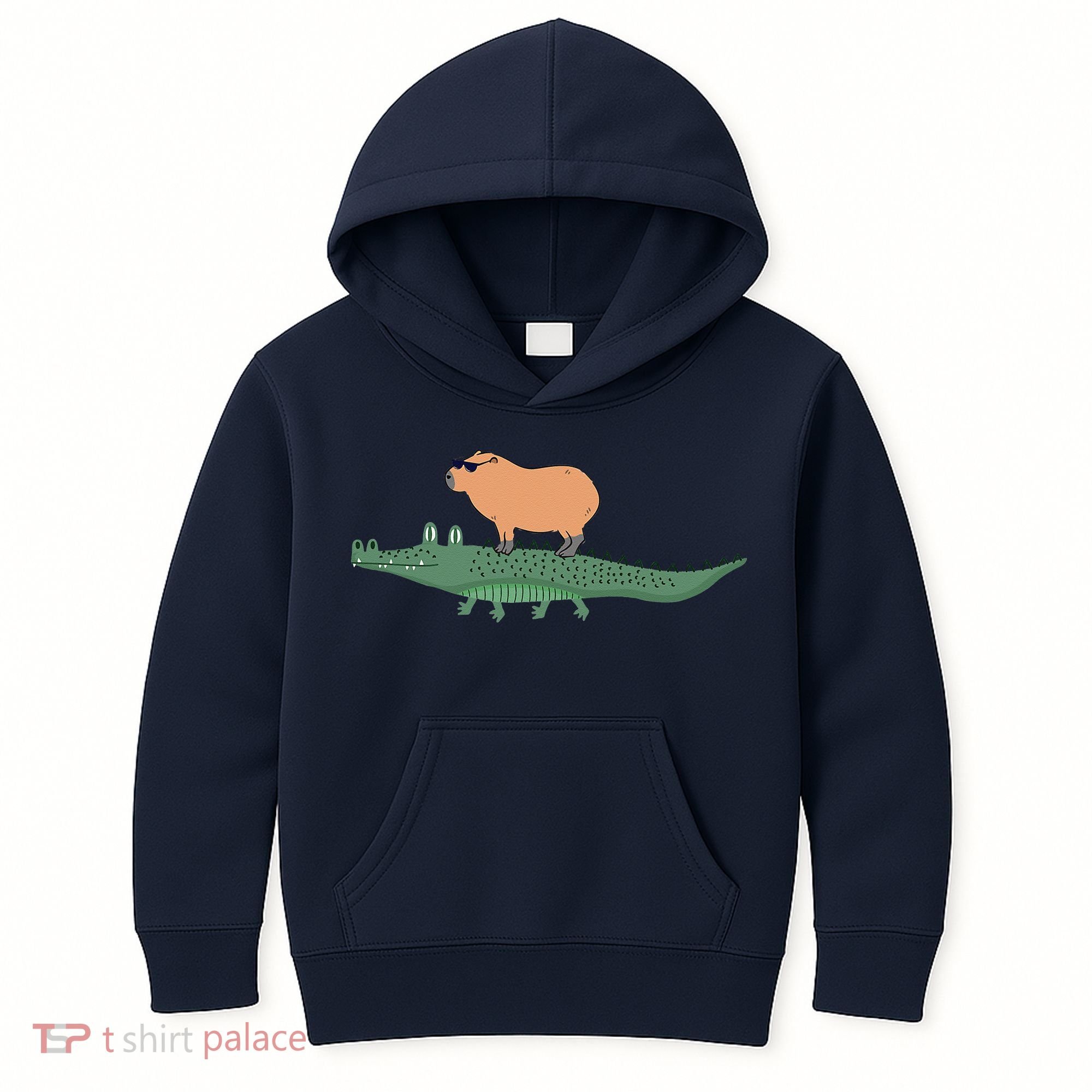 Funny Capybara Riding On A Crocodile Kids Hoodie