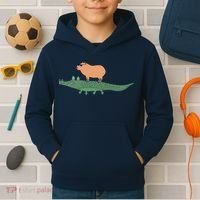Funny Capybara Riding On A Crocodile Kids Hoodie thumb 2