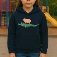 Funny Capybara Riding On A Crocodile Kids Hoodie thumb 3