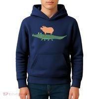 Funny Capybara Riding On A Crocodile Kids Hoodie thumb 4