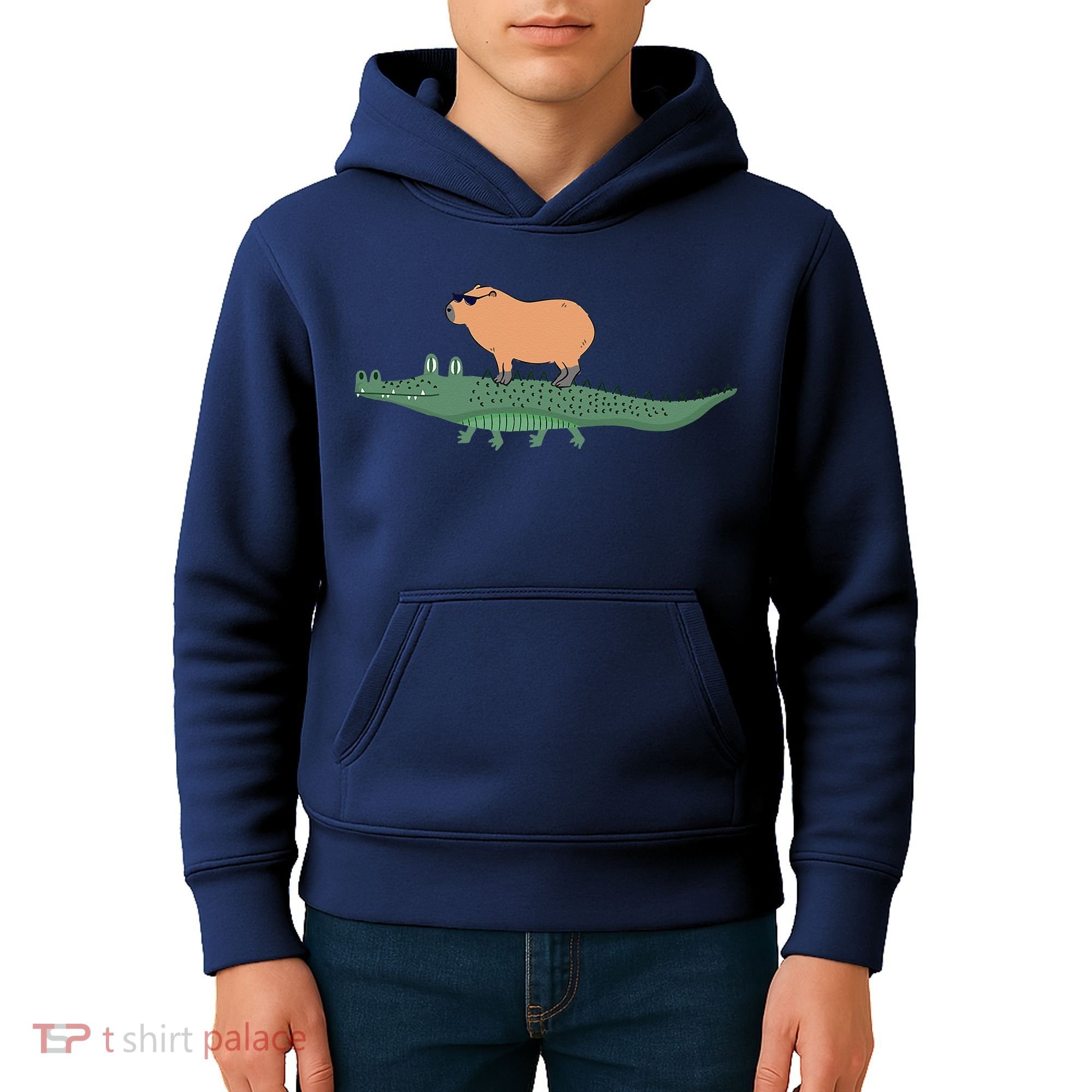Funny Capybara Riding On A Crocodile Kids Hoodie
