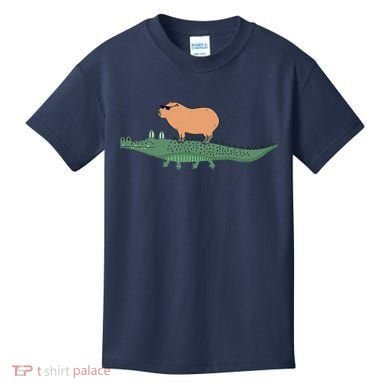 Funny Capybara Riding On A Crocodile Kids T-Shirt