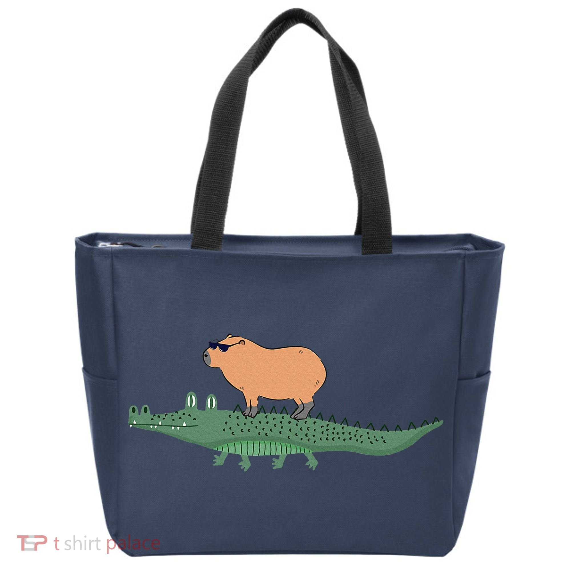 Funny Capybara Riding On A Crocodile Tote Bag