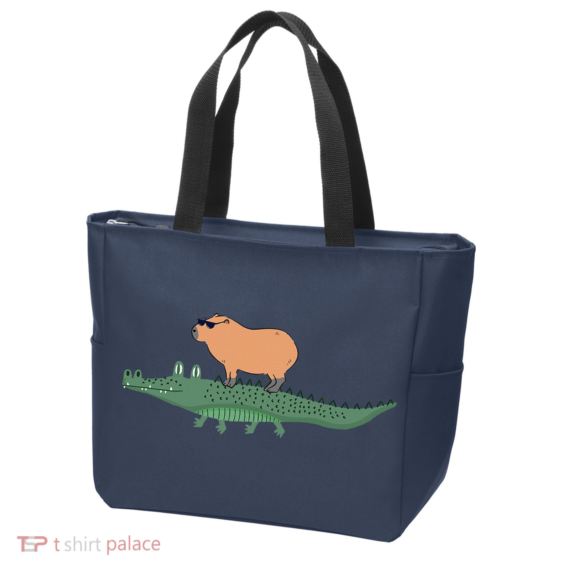 Funny Capybara Riding On A Crocodile Tote Bag