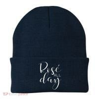 Funny Cute Rose All Day Wine Lover Gift Beanie thumb 0