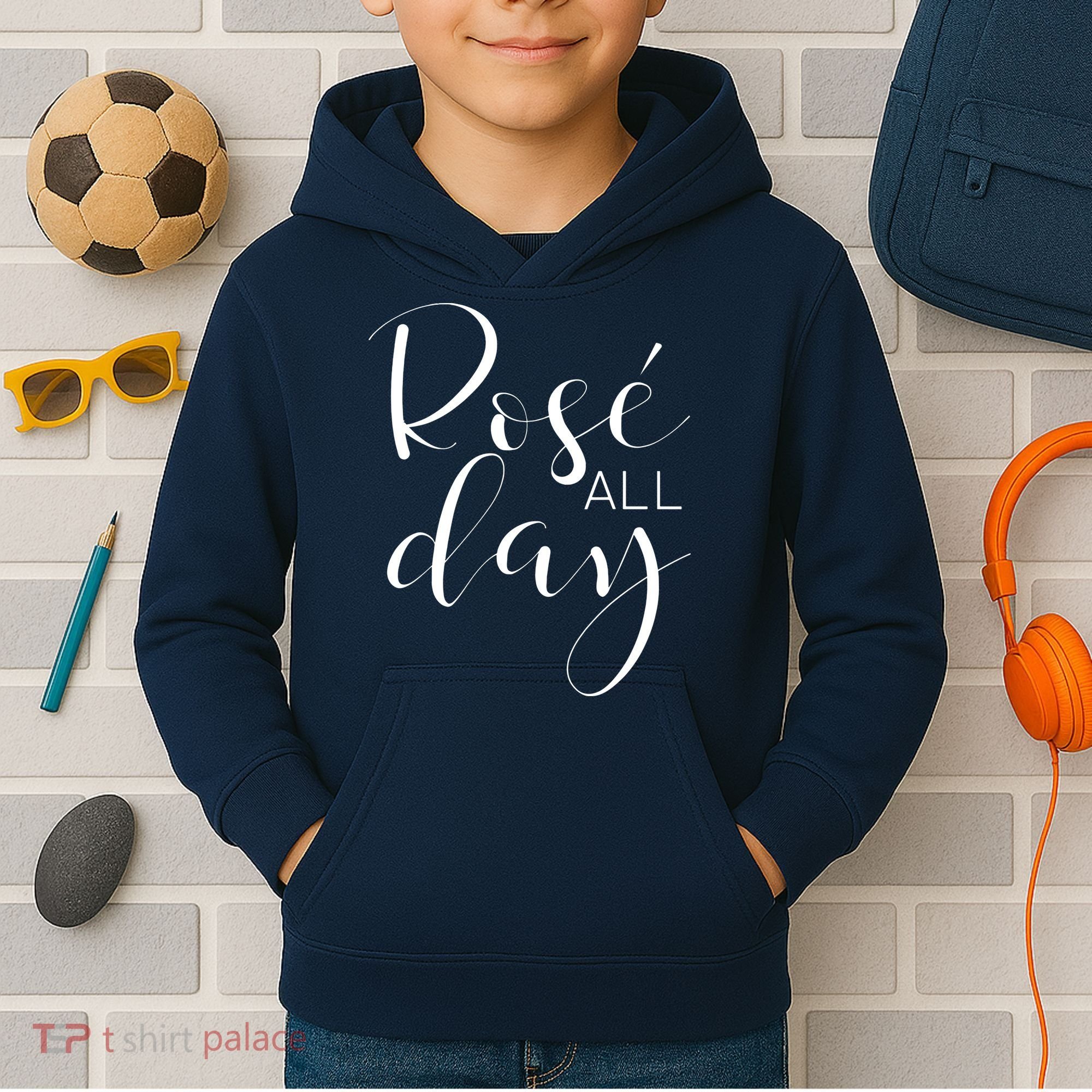 Funny Cute Rose All Day Wine Lover Gift Kids Hoodie