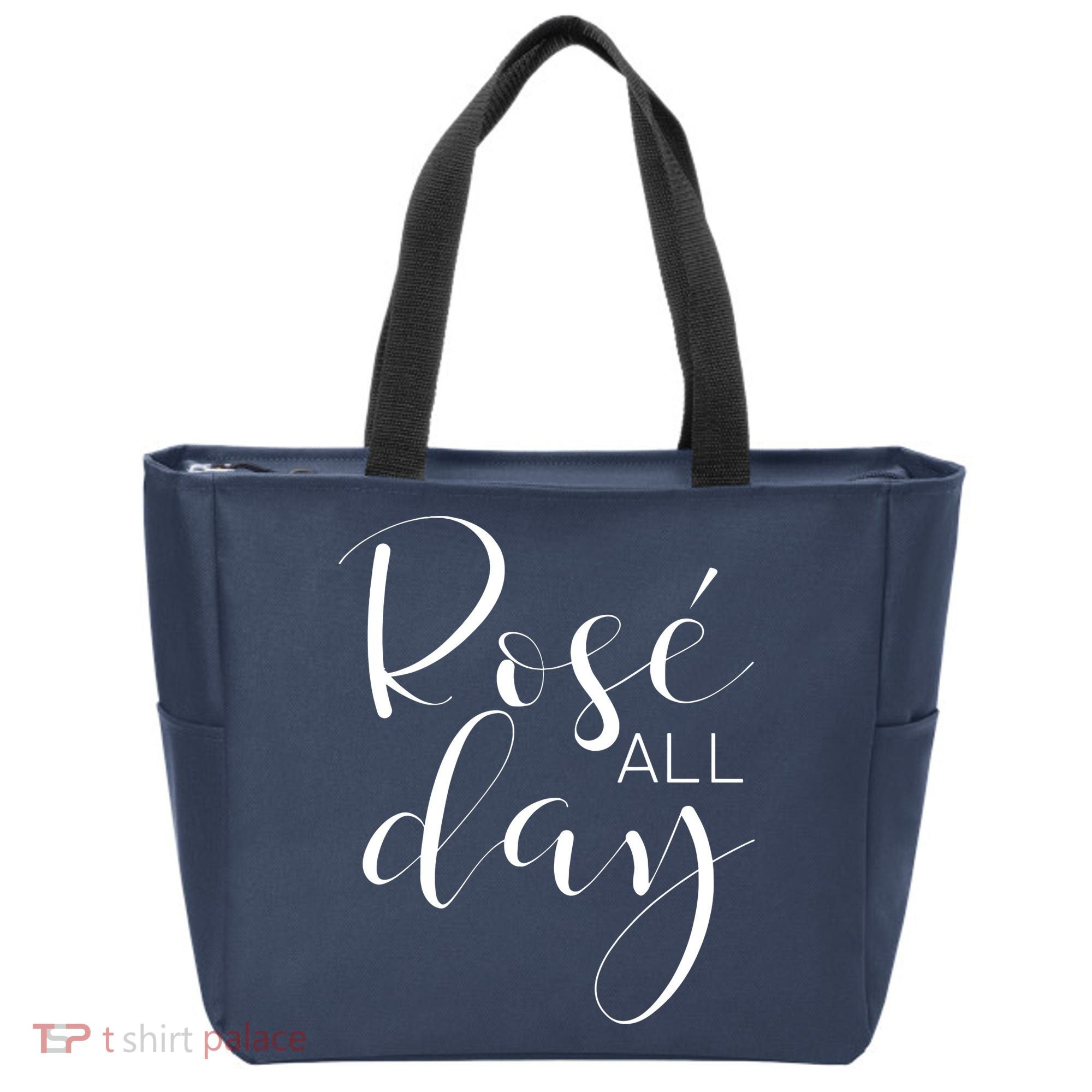 Funny Cute Rose All Day Wine Lover Gift Tote Bag