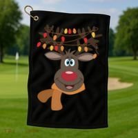 Funny Cute Reindeer Christmas 1 Golf Towel thumb 1