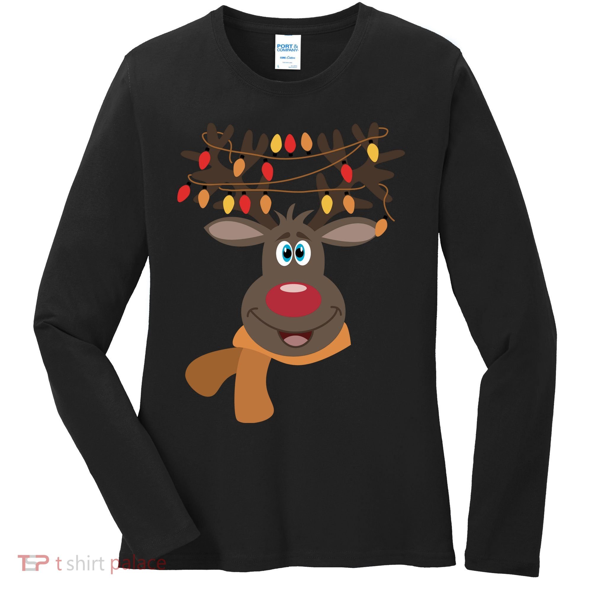 Funny Cute Reindeer Christmas 1 Women's Long Sleeve Shirt