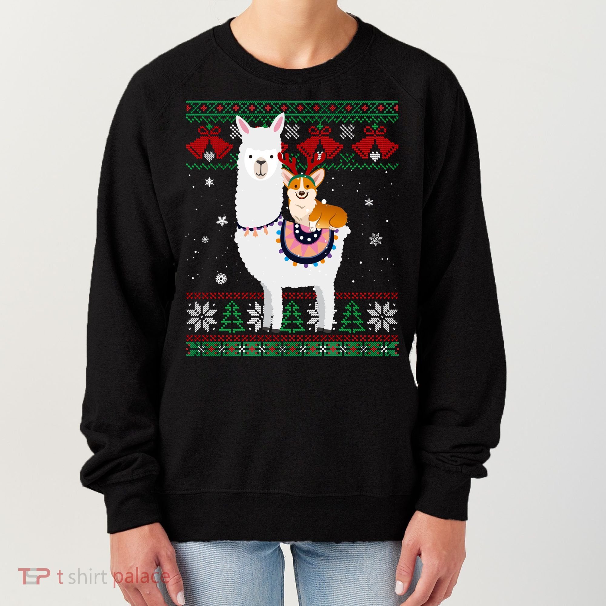 Funny Corgi Riding Llama Christmas Funny Gift Corgi Xmas Ugly Cute Gift Women's Sweatshirt