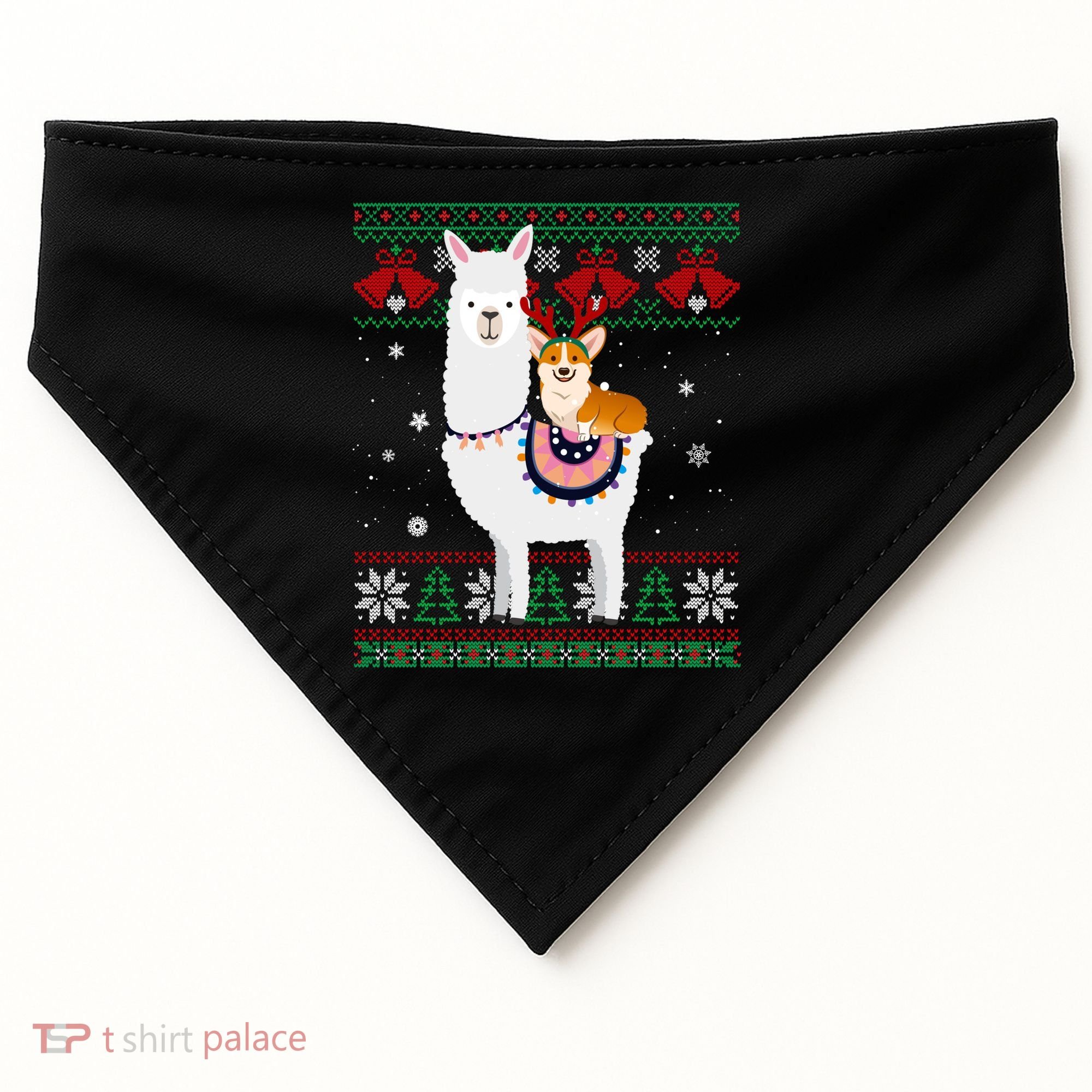 Funny Corgi Riding Llama Christmas Funny Gift Corgi Xmas Ugly Cute Gift USA-Made Doggie Bandana