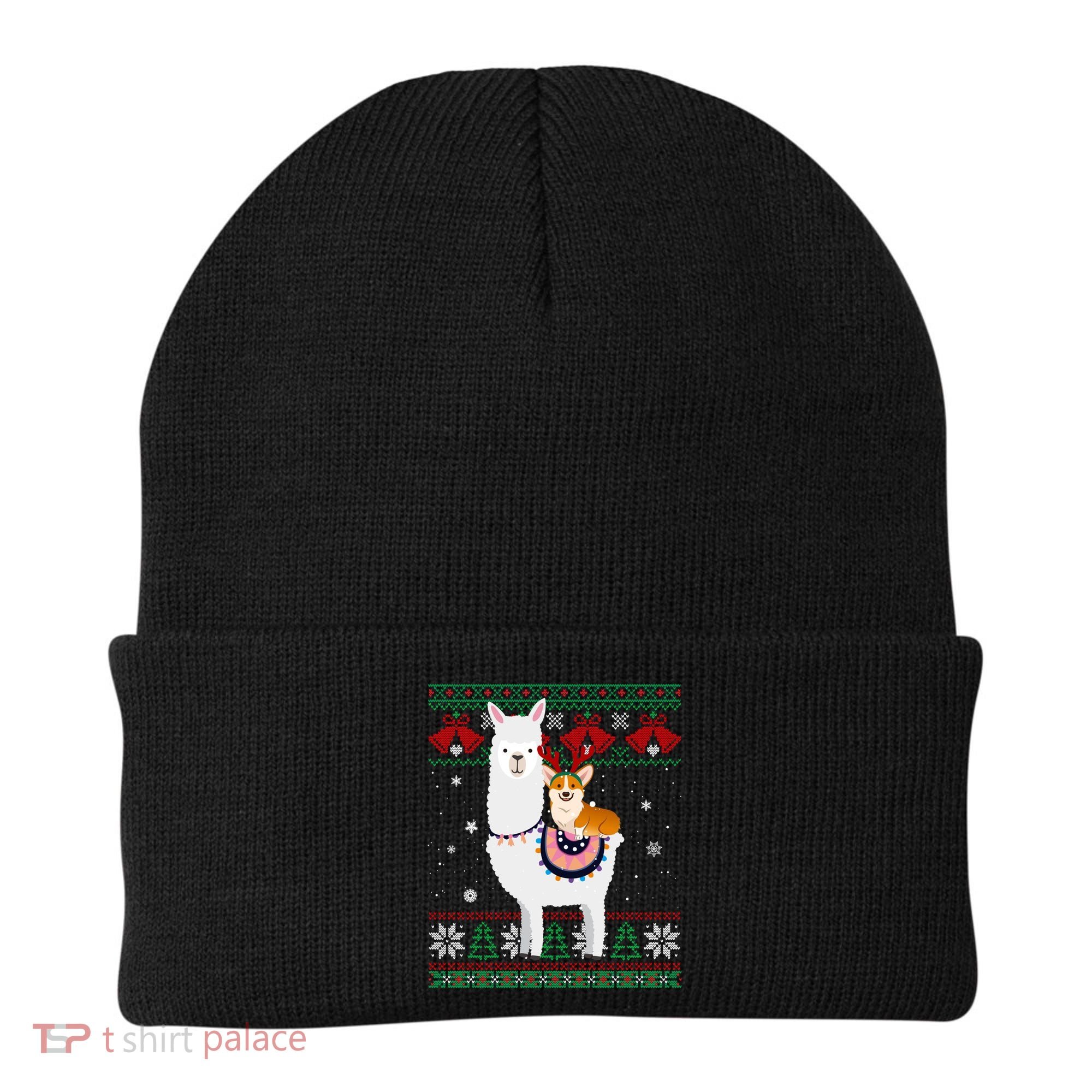 Funny Corgi Riding Llama Christmas Funny Gift Corgi Xmas Ugly Cute Gift Beanie