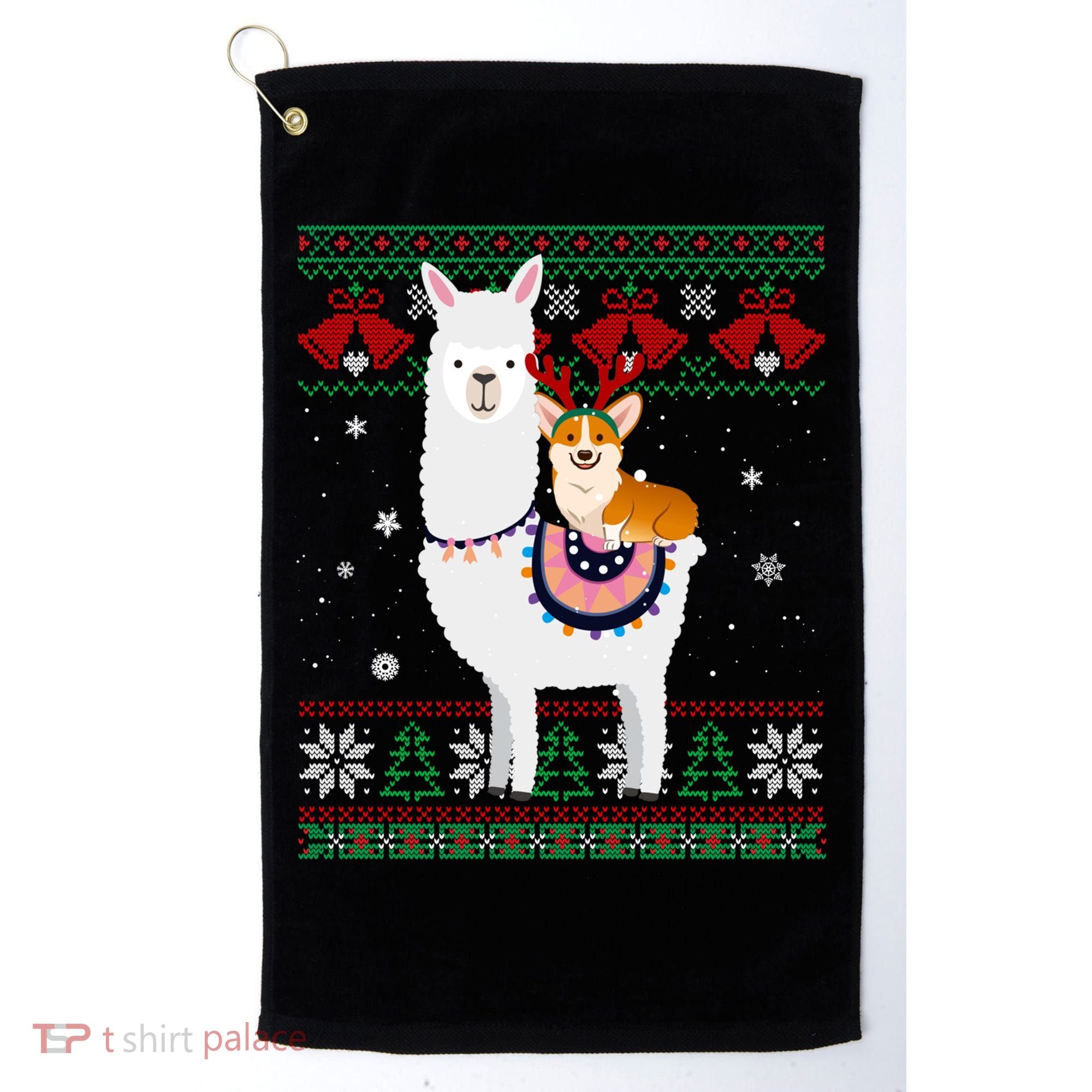 Funny Corgi Riding Llama Christmas Funny Gift Corgi Xmas Ugly Cute Gift Golf Towel