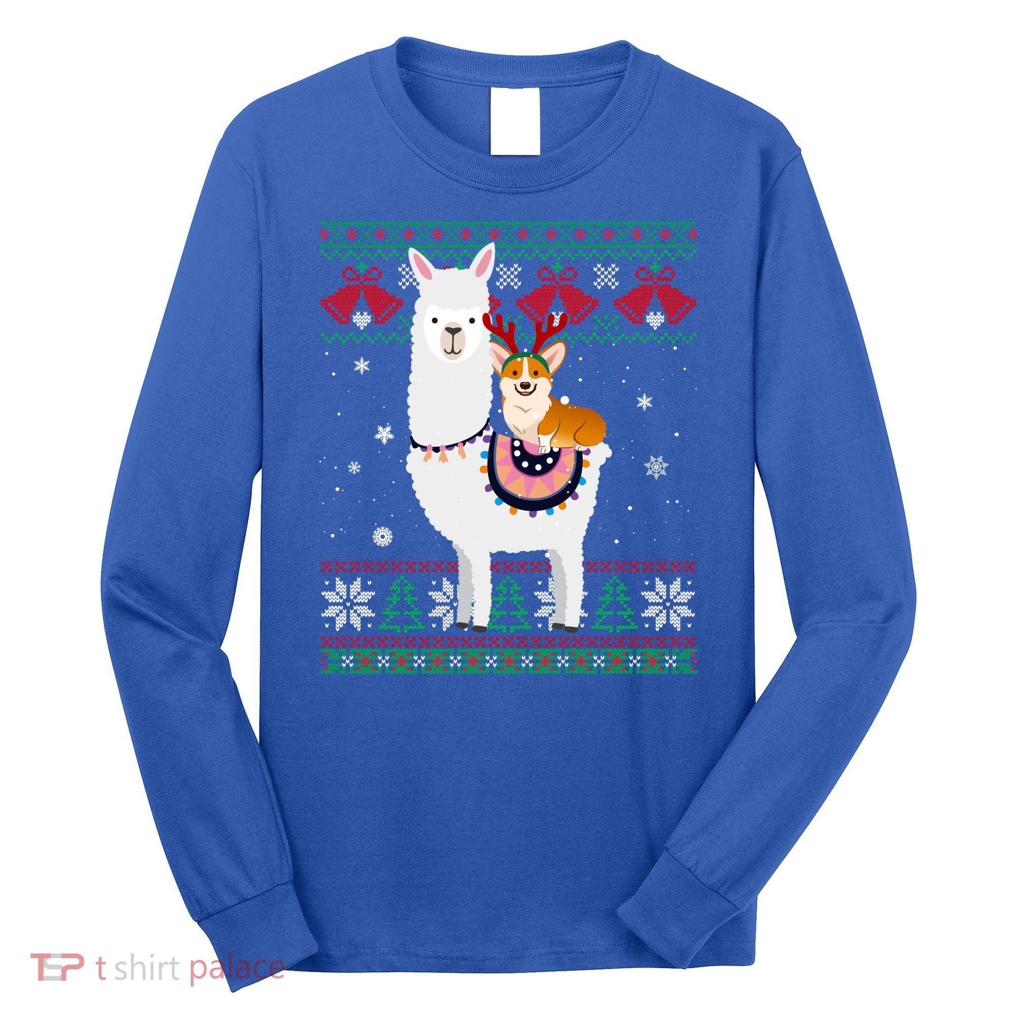 Funny Corgi Riding Llama Christmas Funny Gift Corgi Xmas Ugly Cute Gift Long Sleeve Shirt