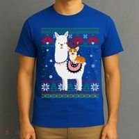 Funny Corgi Riding Llama Christmas Funny Gift Corgi Xmas Ugly Cute Gift T-Shirt thumb 3
