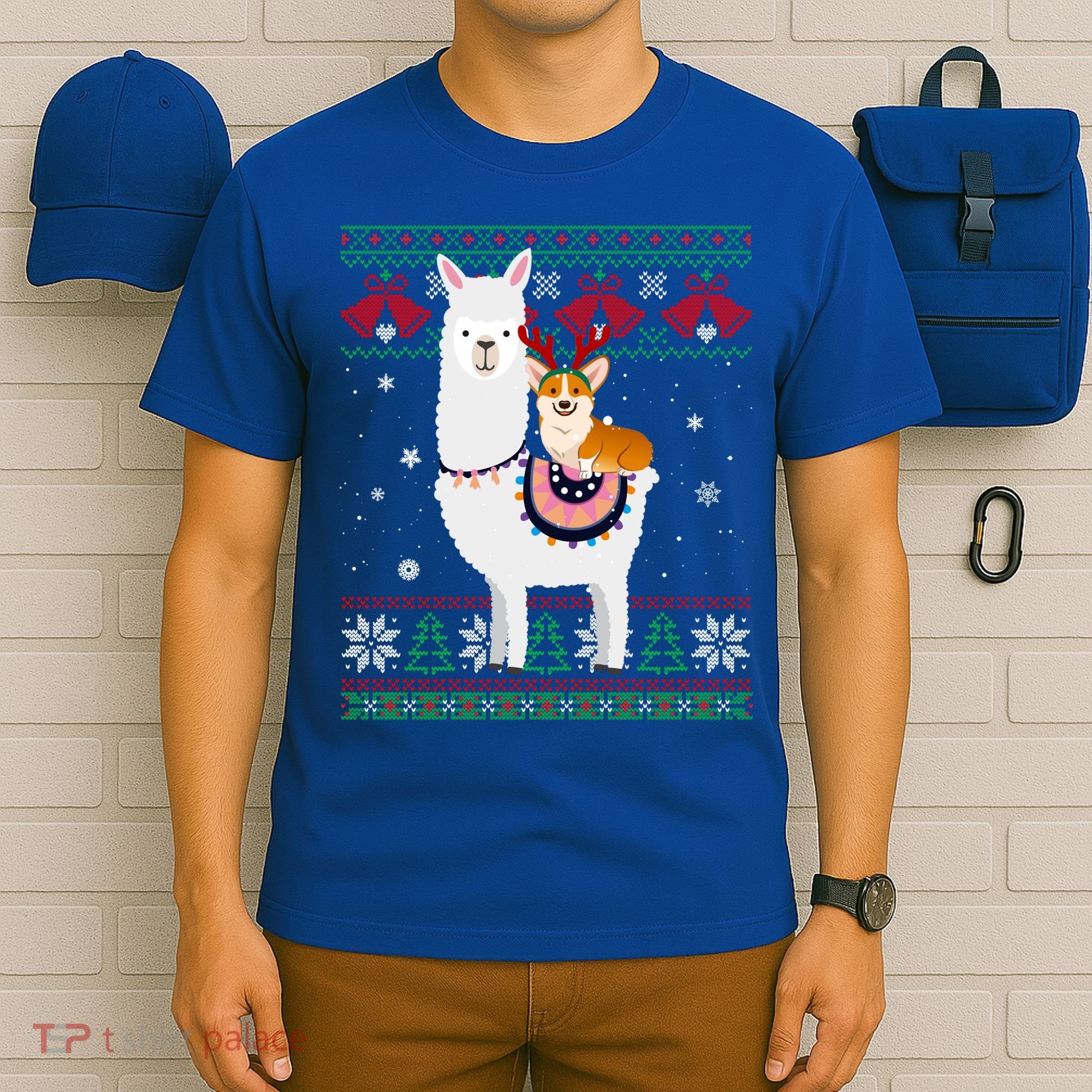 Funny Corgi Riding Llama Christmas Funny Gift Corgi Xmas Ugly Cute Gift T-Shirt