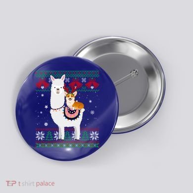 Funny Corgi Riding Llama Christmas Funny Gift Corgi Xmas Ugly Cute Gift Button