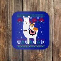 Funny Corgi Riding Llama Christmas Funny Gift Corgi Xmas Ugly Cute Gift Coaster thumb 0