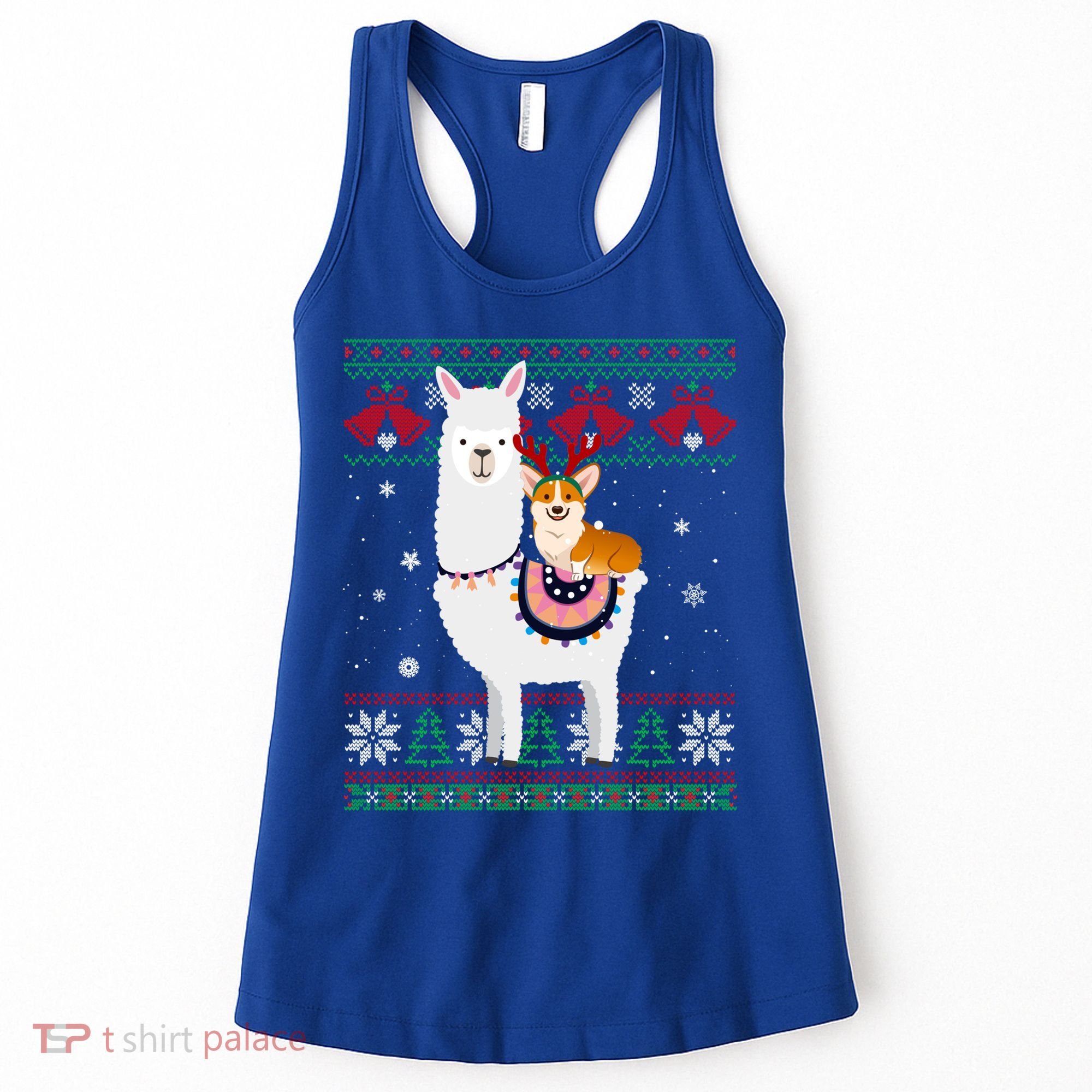 Funny Corgi Riding Llama Christmas Funny Gift Corgi Xmas Ugly Cute Gift Women's Tank Top
