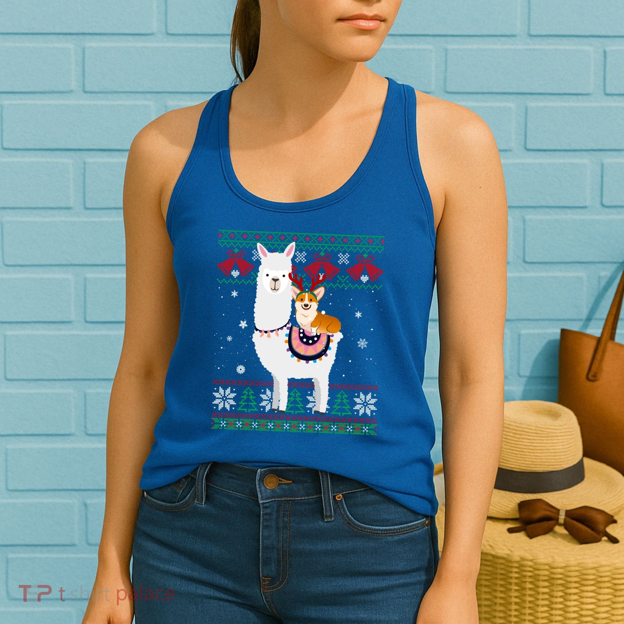 Funny Corgi Riding Llama Christmas Funny Gift Corgi Xmas Ugly Cute Gift Women's Tank Top