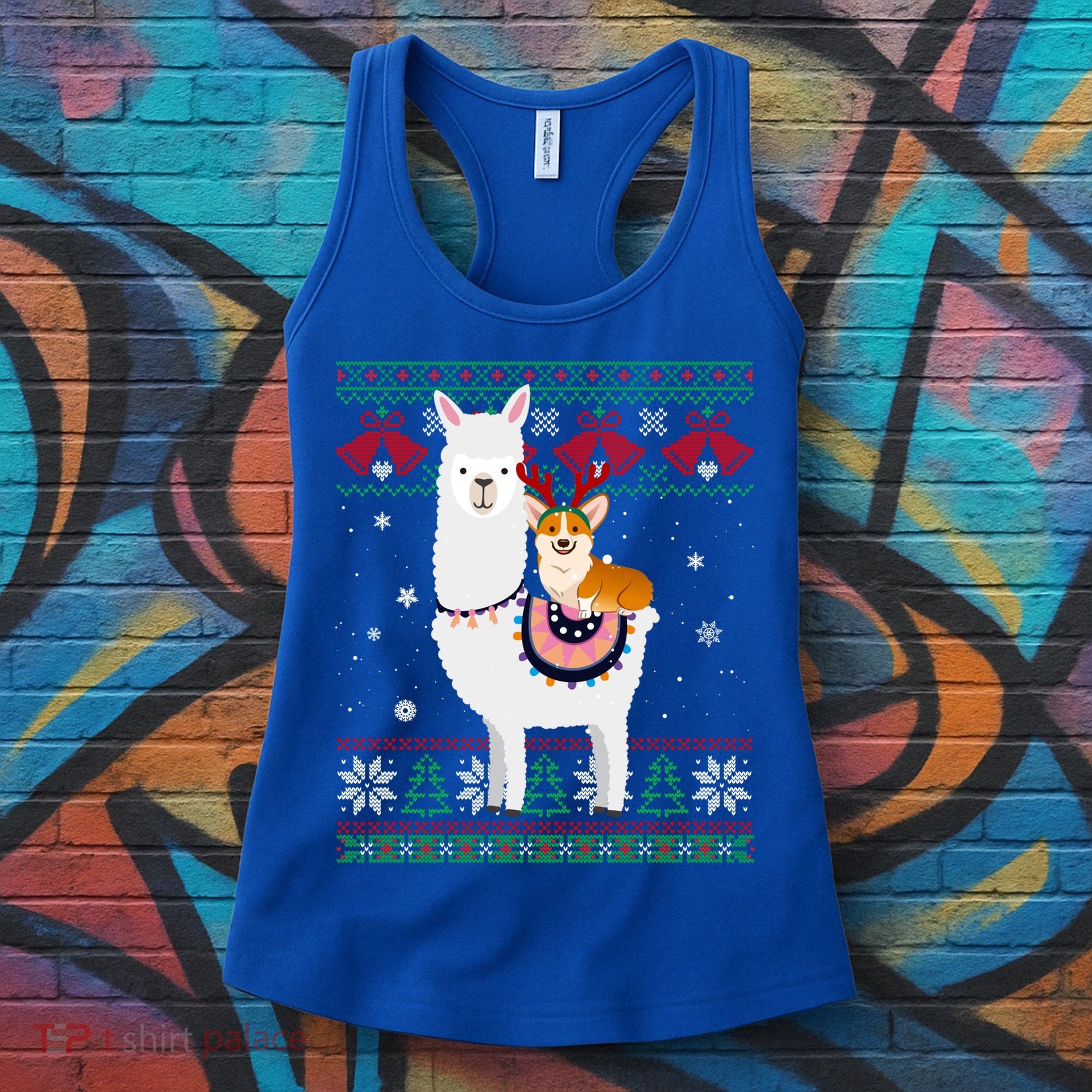 Funny Corgi Riding Llama Christmas Funny Gift Corgi Xmas Ugly Cute Gift Women's Tank Top