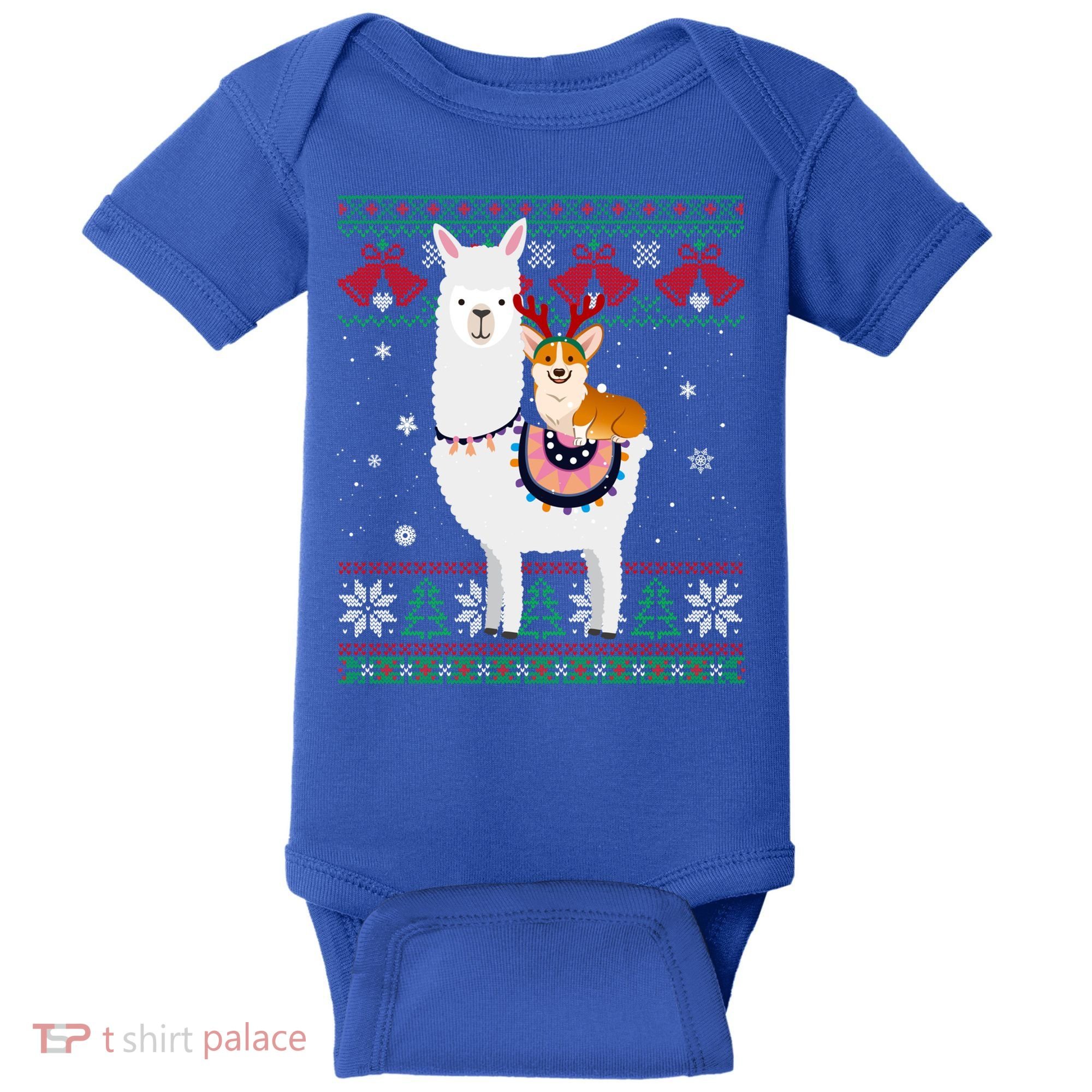 Funny Corgi Riding Llama Christmas Funny Gift Corgi Xmas Ugly Cute Gift Baby Bodysuit
