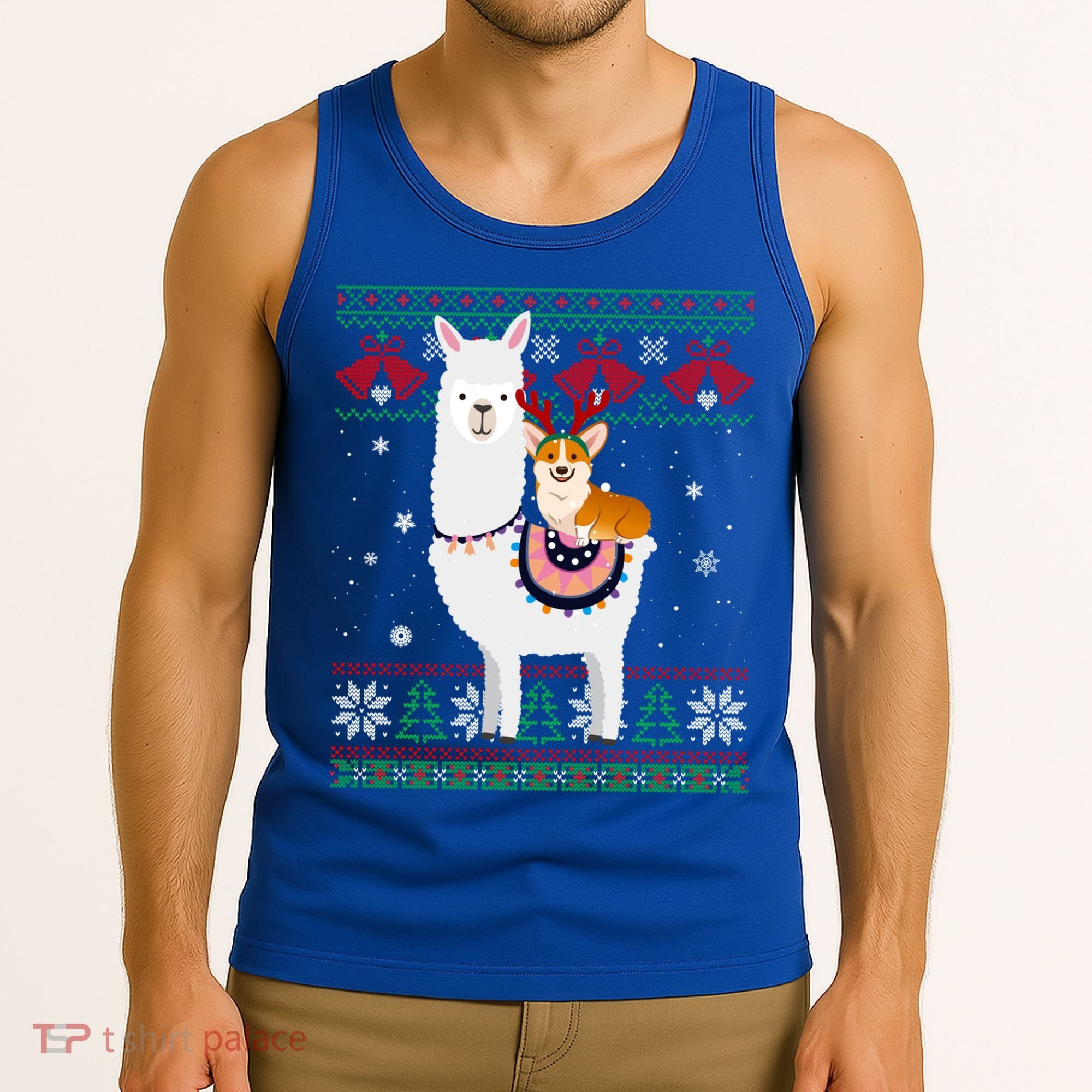 Funny Corgi Riding Llama Christmas Funny Gift Corgi Xmas Ugly Cute Gift Tank Top