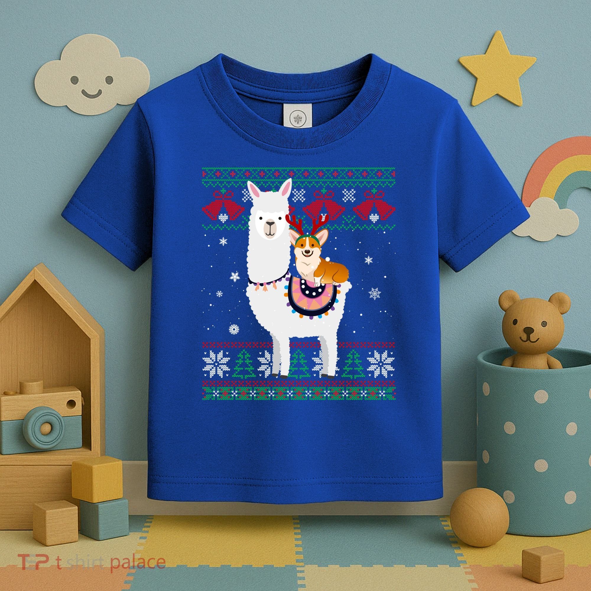 Funny Corgi Riding Llama Christmas Funny Gift Corgi Xmas Ugly Cute Gift Toddler T-Shirt