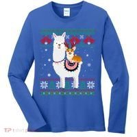 Funny Corgi Riding Llama Christmas Funny Gift Corgi Xmas Ugly Cute Gift Women's Long Sleeve Shirt thumb 0