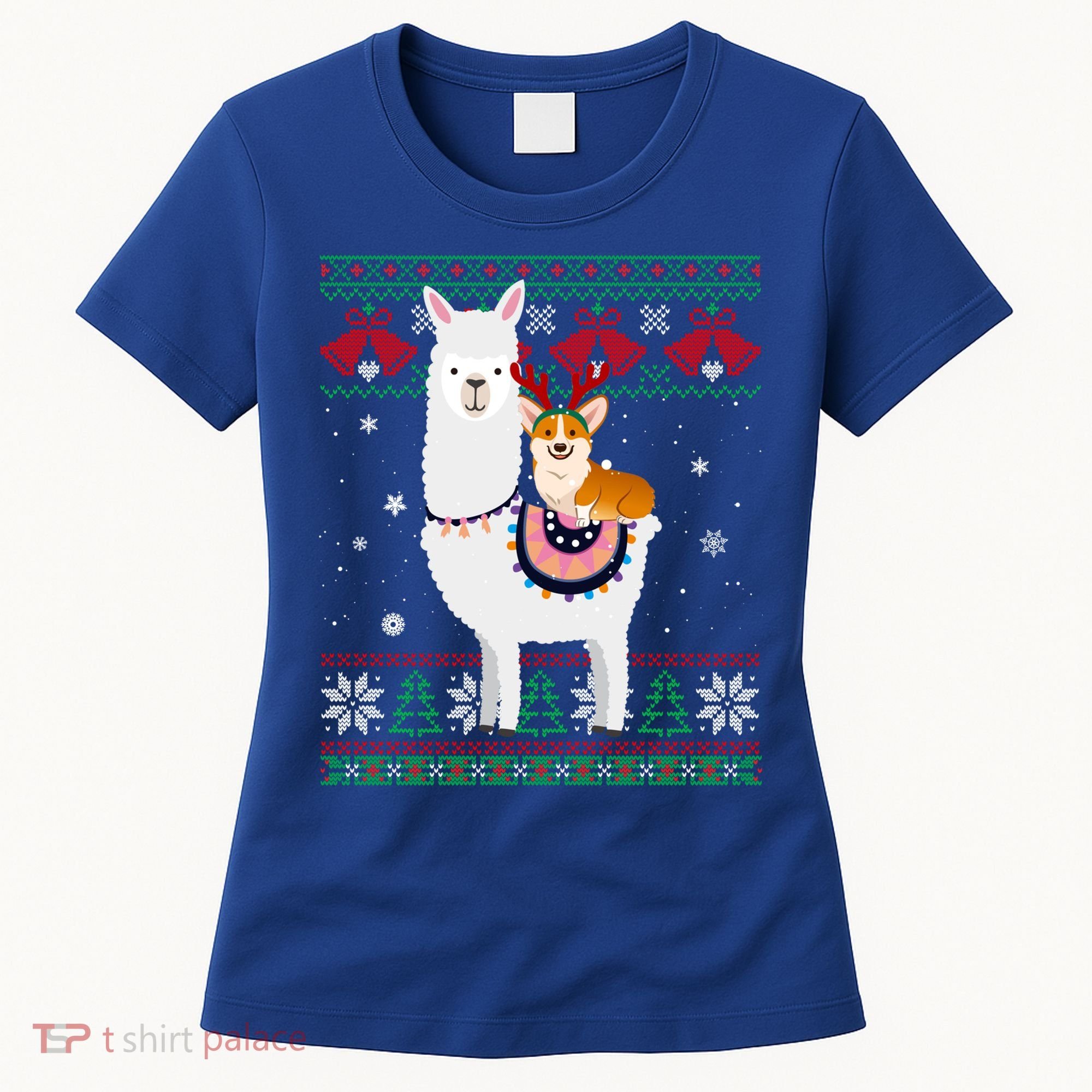 Funny Corgi Riding Llama Christmas Funny Gift Corgi Xmas Ugly Cute Gift Women's T-Shirt