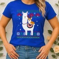 Funny Corgi Riding Llama Christmas Funny Gift Corgi Xmas Ugly Cute Gift Women's T-Shirt thumb 2
