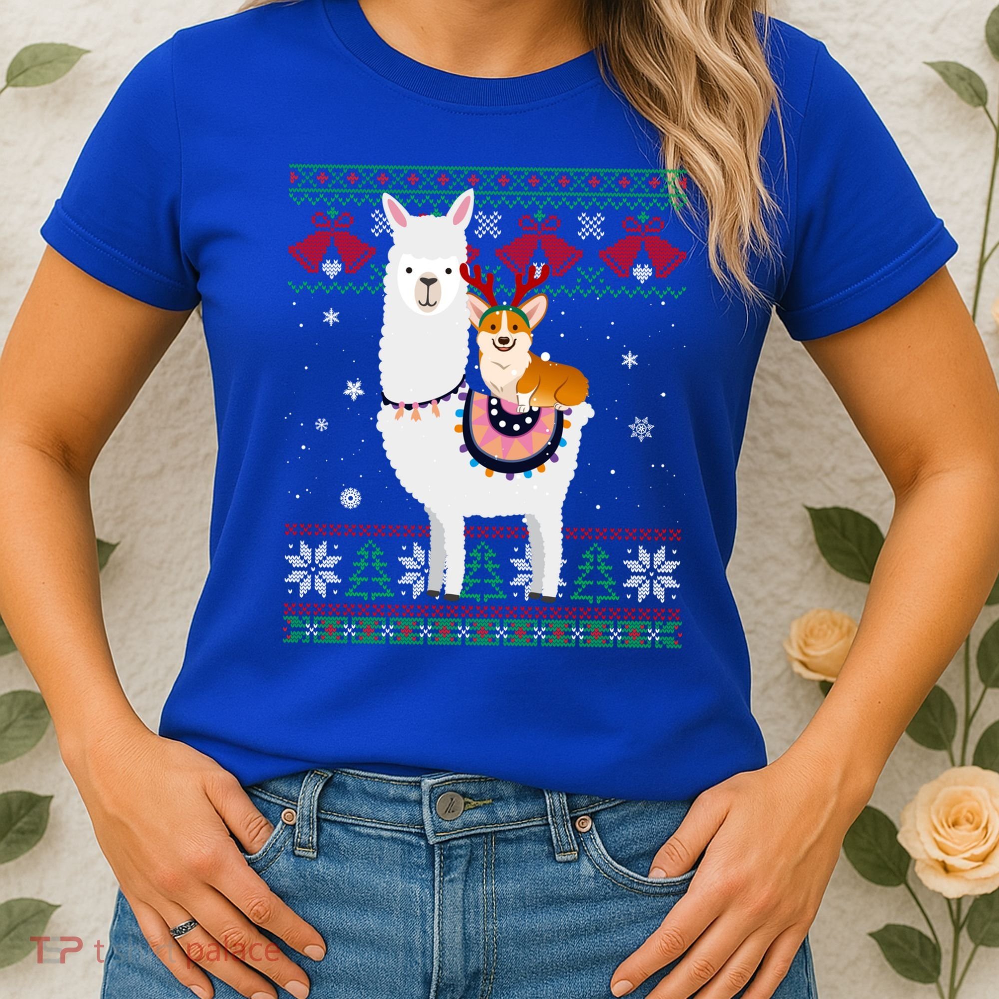 Funny Corgi Riding Llama Christmas Funny Gift Corgi Xmas Ugly Cute Gift Women's T-Shirt