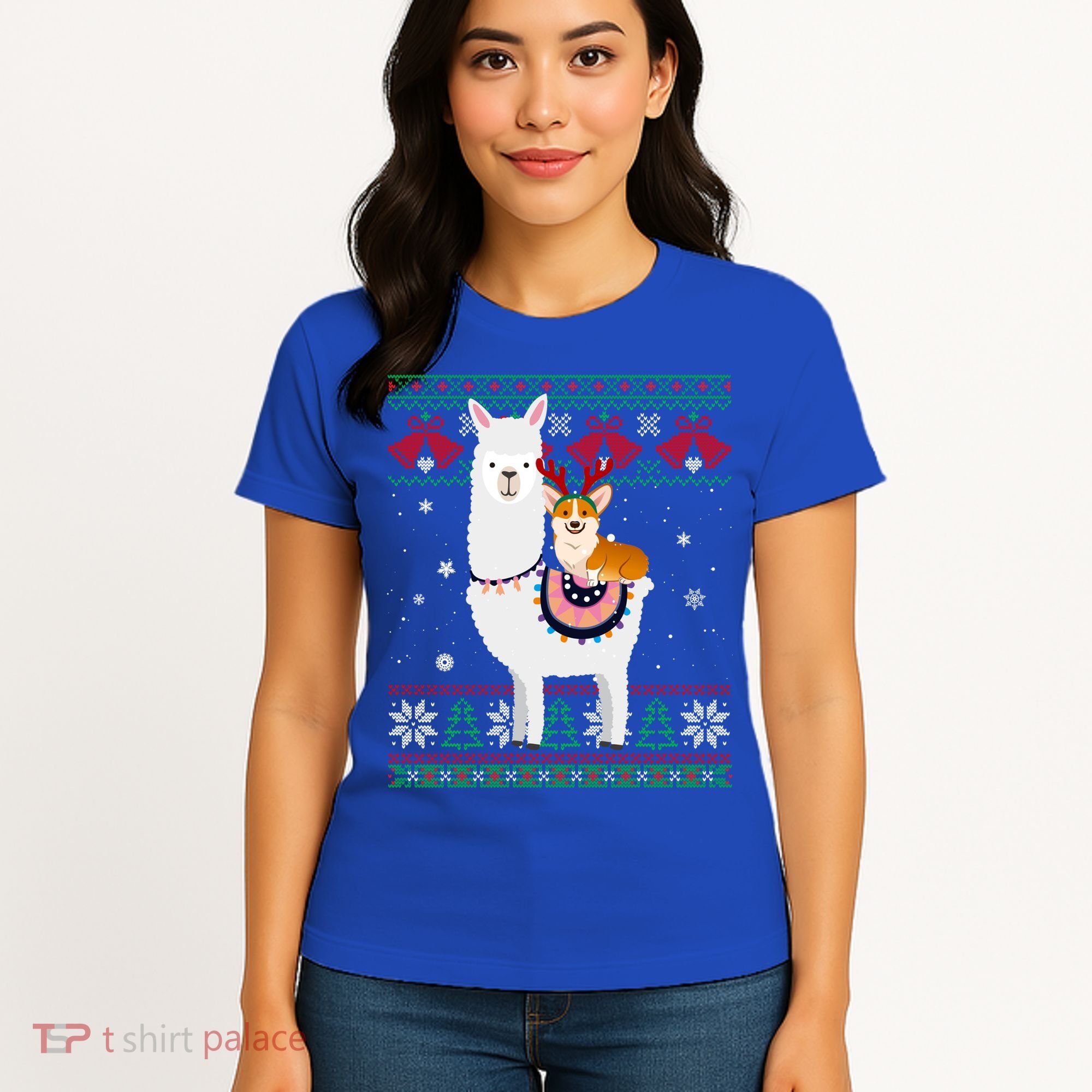 Funny Corgi Riding Llama Christmas Funny Gift Corgi Xmas Ugly Cute Gift Women's T-Shirt