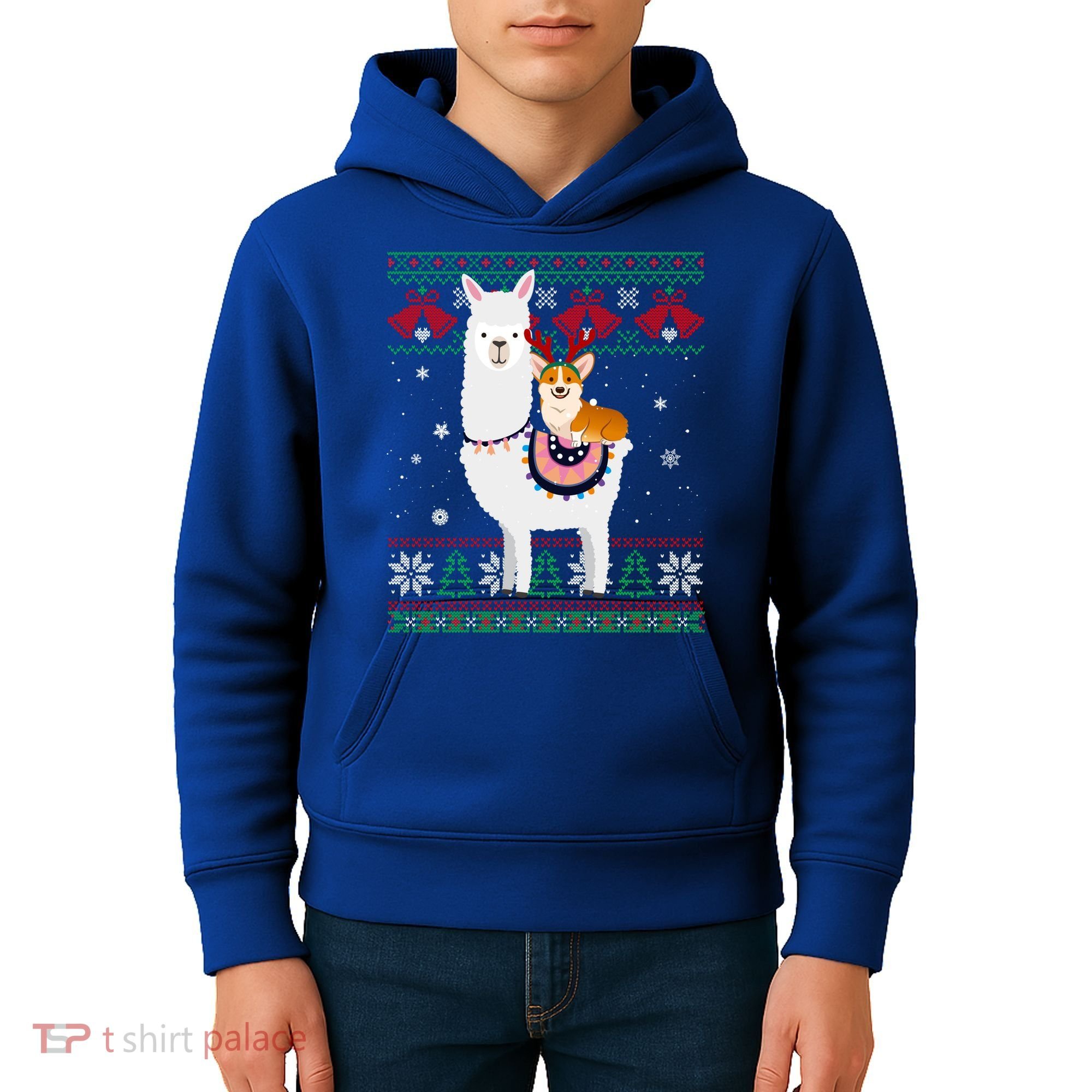 Funny Corgi Riding Llama Christmas Funny Gift Corgi Xmas Ugly Cute Gift Kids Hoodie