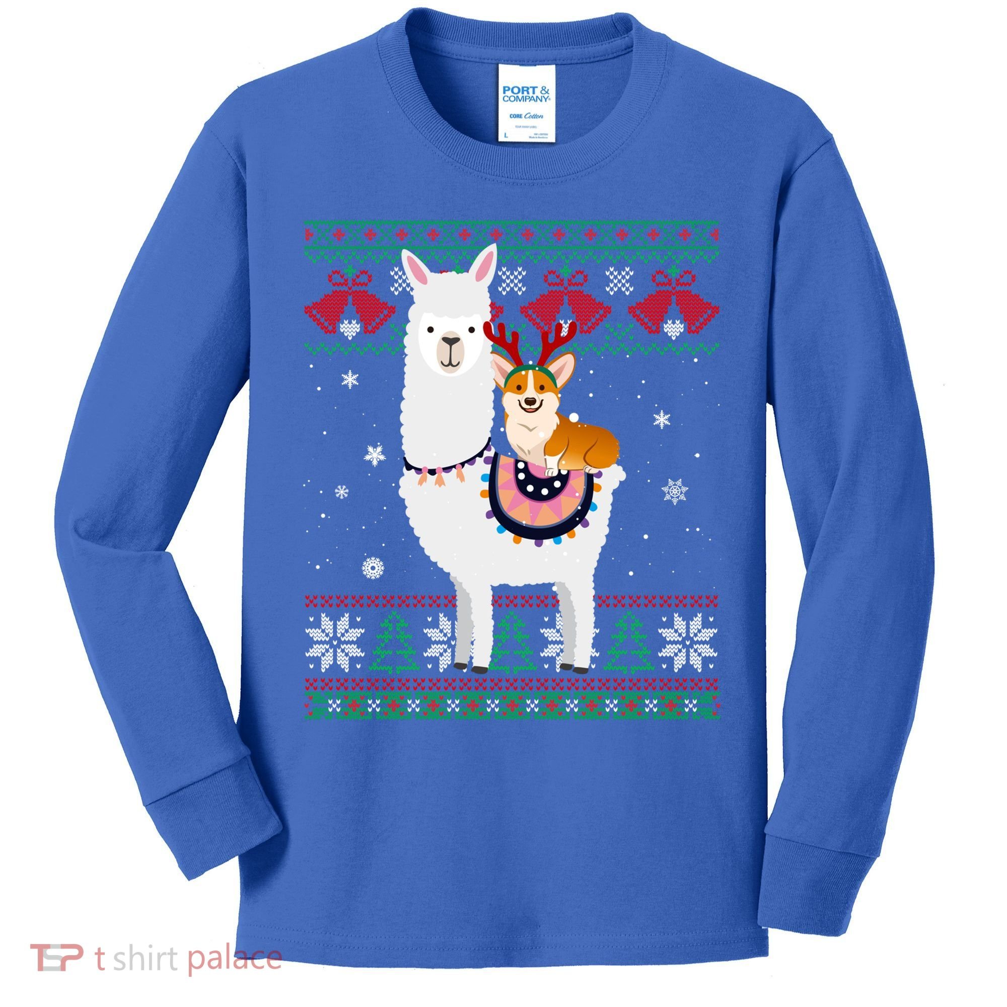 Funny Corgi Riding Llama Christmas Funny Gift Corgi Xmas Ugly Cute Gift Kids Long Sleeve Shirt