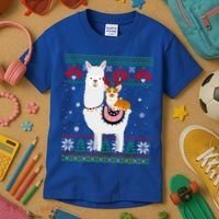 Funny Corgi Riding Llama Christmas Funny Gift Corgi Xmas Ugly Cute Gift Kids T-Shirt thumb 3