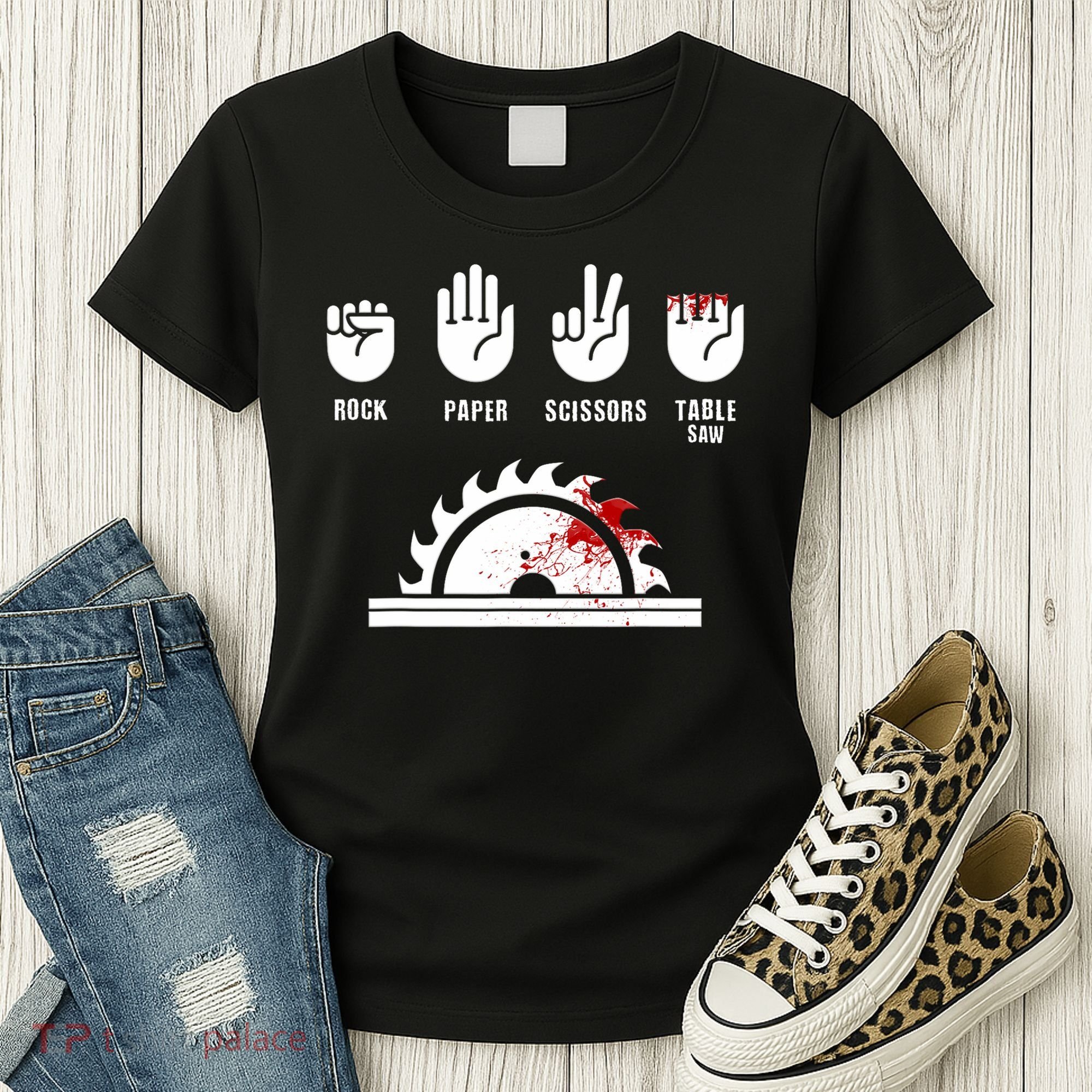 Funny Carpenter Rock Paper Scissors Table Saw Women's T-Shirt
