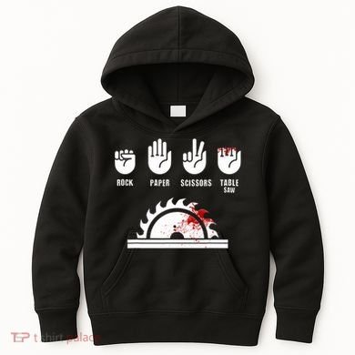 Funny Carpenter Rock Paper Scissors Table Saw Kids Hoodie