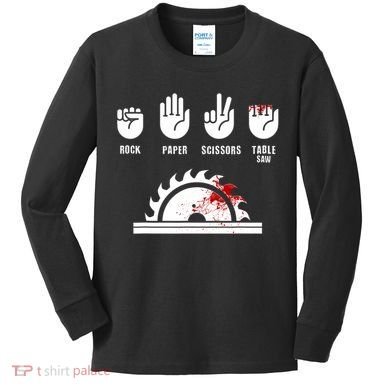 Funny Carpenter Rock Paper Scissors Table Saw Kids Long Sleeve Shirt