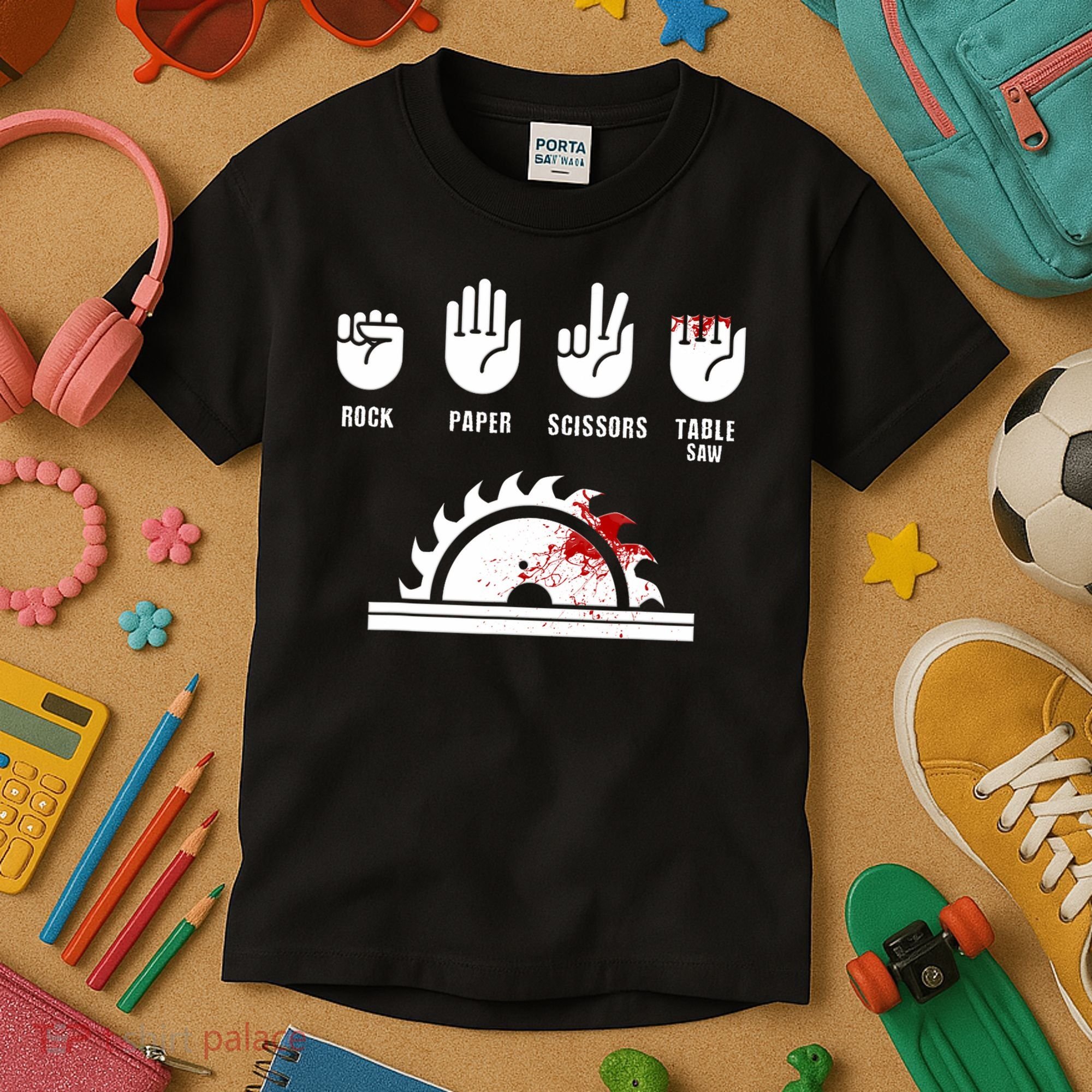 Funny Carpenter Rock Paper Scissors Table Saw Kids T-Shirt