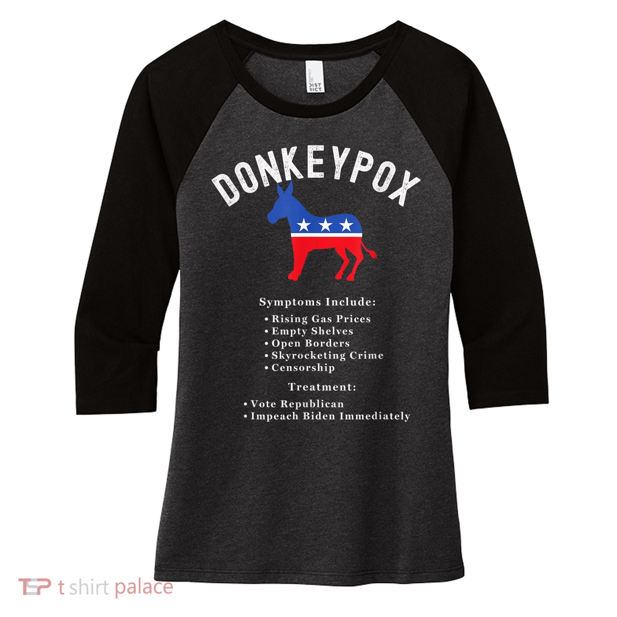 Funny Conservative Republican Anti Biden Donkeypox Women's Tri-Blend 3/4-Sleeve Raglan Shirt