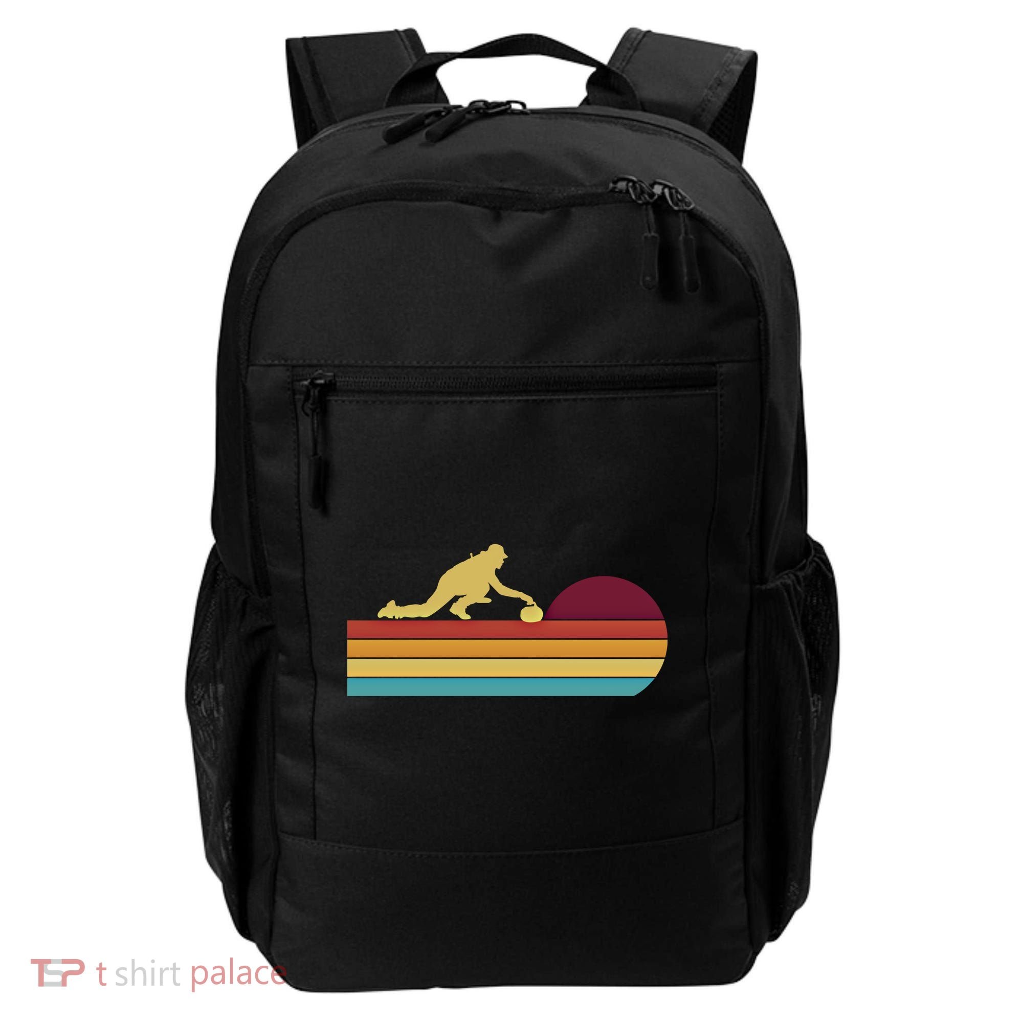 Funny Curling Retro Curler Ice Winter Sport Curlers Curling Gift Backpack