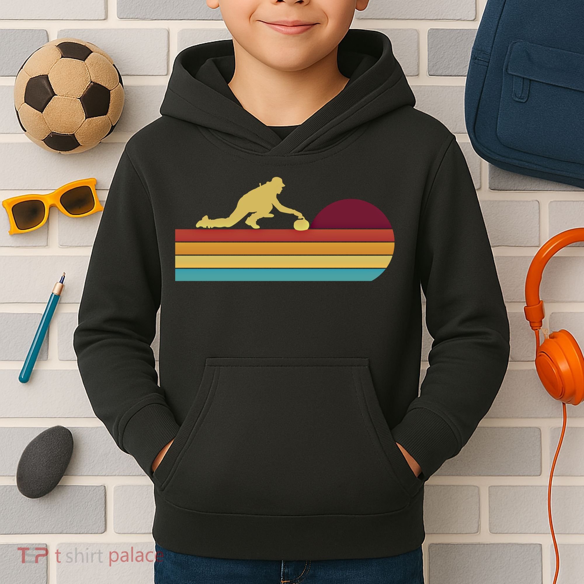 Funny Curling Retro Curler Ice Winter Sport Curlers Curling Gift Kids Hoodie